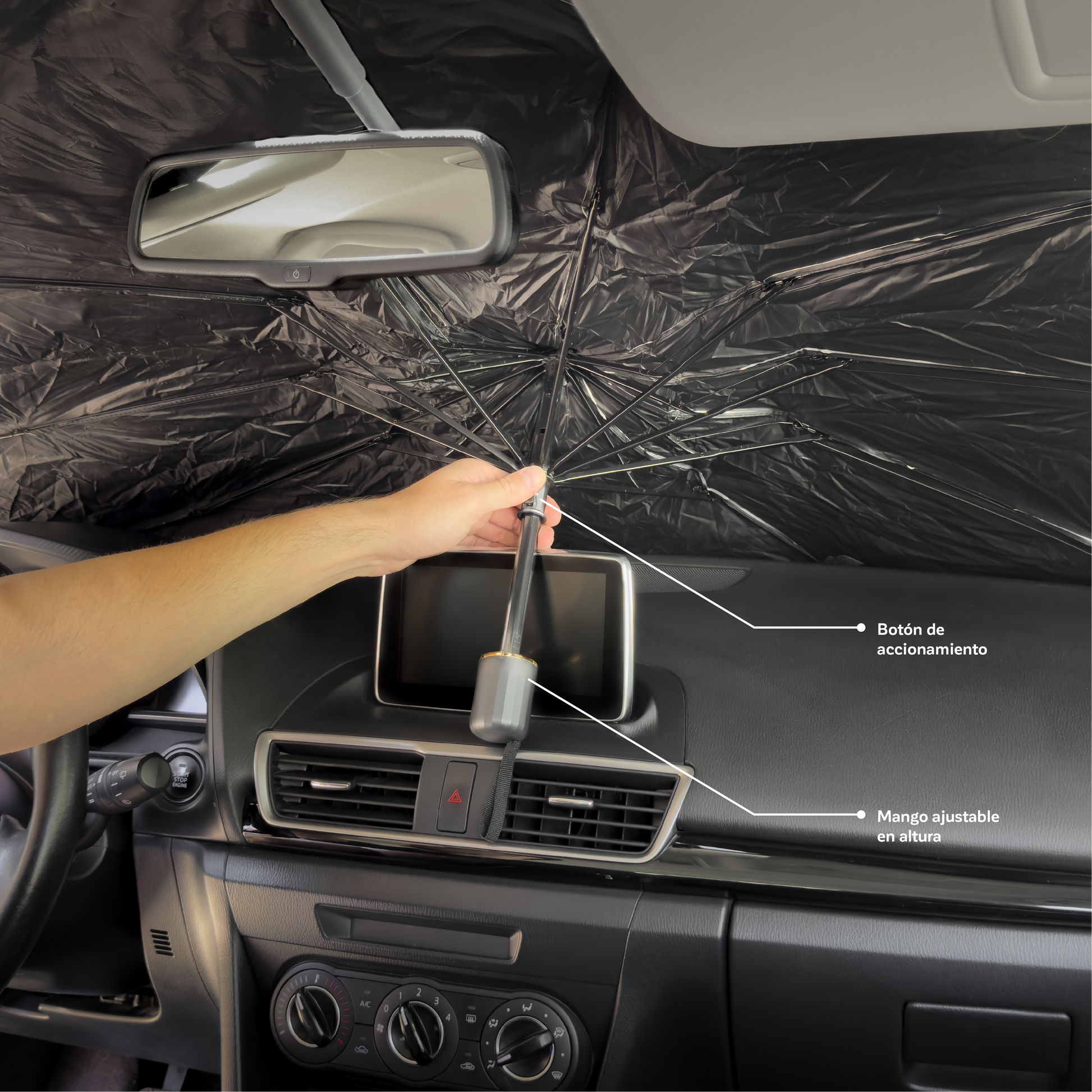 Quitasol Parasol Retráctil para Parabrisas Auto mango ajustable